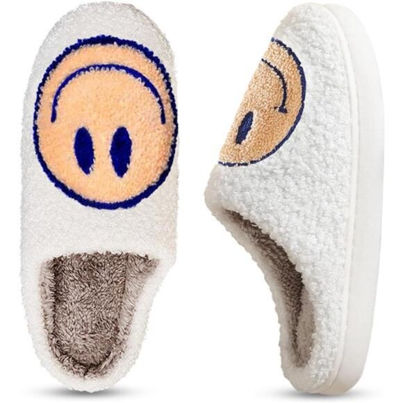NEW Smile Face Slippers for Women – Retro Happy Face Plush Slippers, Soft & - Picture 3 of 7